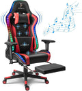LED RGB Gaming Chair with 7-Point Massage and Speakers Ergonomic Computer Desk Chair Video Gaming Chair with Footrest Adjustable Reclining Gamer Chair High Back PU Leather Office ChairRed
