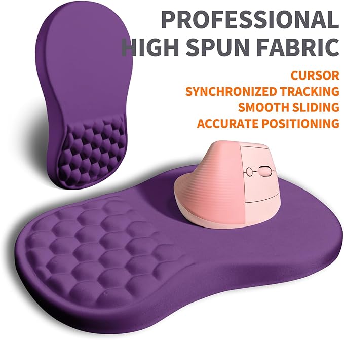 Ergonomic Joint Wrist Support Mouse Pad with Memory Foam Cushion Massage Bump Carpal Tunnel Pain Relief Mousepad Slope Design for Wrist Rest 11.8x7.9 in Dark Violet