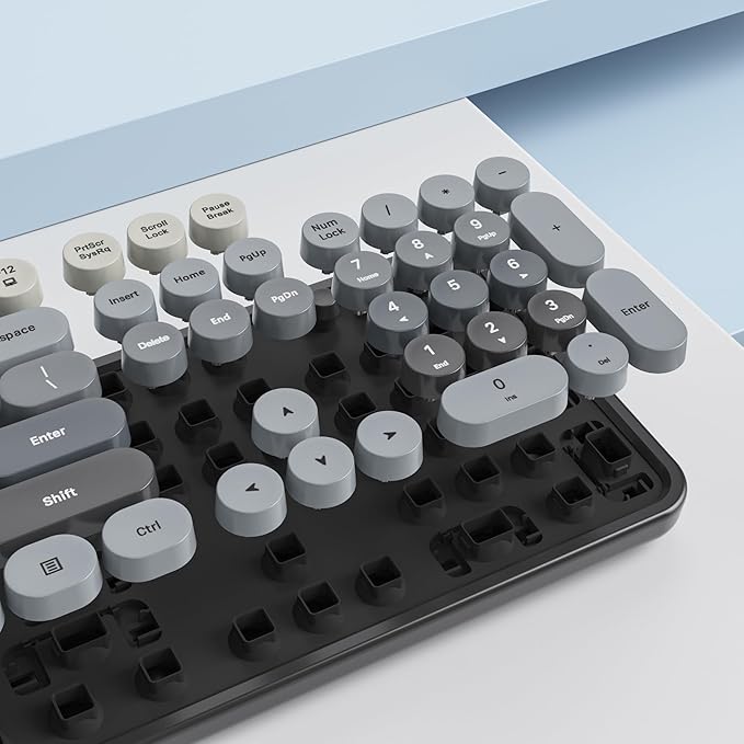 Owpkeenthy Retro Keyboard and Mouse Wireless Cute Black Keyboard with Retro Typewriter Style Full-Sized with Number Pad Round Keys for Desktop Laptop and Computerr (Gradient Dark)