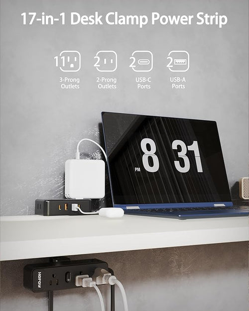 15 FT Dual Layer Desk Clamp Power Strip Desktop Edge Mount Charging Station with 13 Outlets 4 USB Ports (2 USB C) Under Desk Surge Protector(1700 Joules) Extension Cord for Office Home