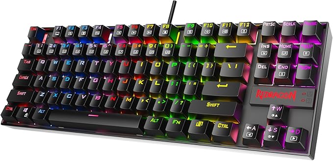 Redragon K552P Mechanical Gaming Keyboard TKL with 18 Backlight Modes Hot-Swappable Red Switches 87-Key Compact Ergonomic Design N-Key Rollover &amp Software Programmable Macro - RGB Black
