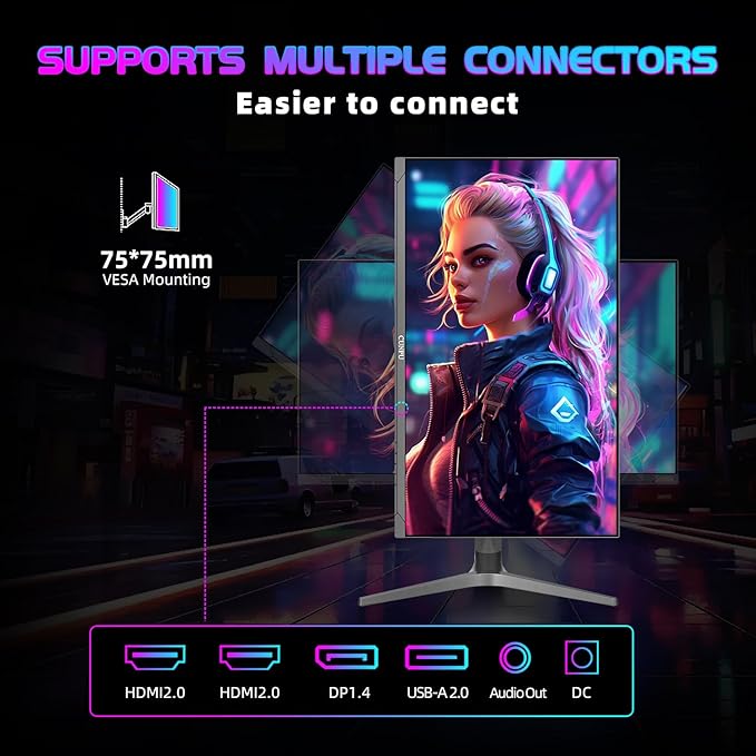 32 Inch Gaming Monitor QHD (2560 x 1440) 2K IPS Panel 165Hz 1ms GTG sRGB 100%Freesync HDR10 VESA MountableDisplayport HDMI Height/Tilt/Swivel/Pivot Adjustment PC Monitor for Gamers
