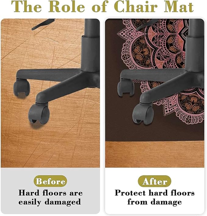 Grey Violet PU Leather Office Chair Mat Hardwood Floor Computer Desk Mat Exotic Ukrainian Fashioned Ornamental Anti-Slip Gaming Chair Mat Round Floor Mat Durable Floor Protector Diameter 55 in