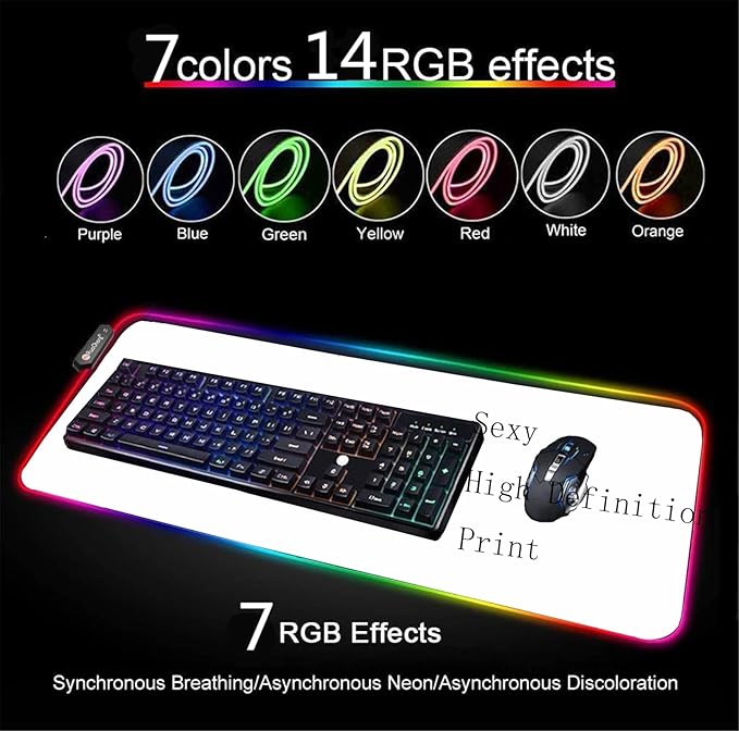 RGB Mouse Pad Sexy Anime Gaming LED Mouse Pad XXL Gamers Colorful USB Laptop Keyboard Pad Gaming Desk Sexy Butt Breasts Chest (35.43x15.74 inche)