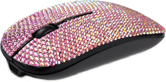 Bling Luxury Crystal Rhinestone 2.4G Wireless Slim Flat Rechargeable Optical Mice Gift - Rose Red