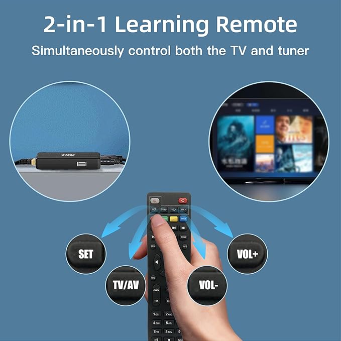 Digital Converter Box for TV1080P ATSC tv Tuner Box with hdmi Output and 3RCA Cables Hidden Behind TVwith Power Adapter2-in-1 RemoteTV Program Recording&ampPlaybackUSB Media Player