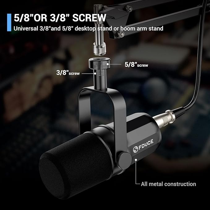 FDUCE XLR Dynamic Microphone for Vocal Recording Podcasting Gaming Live Streaming&ampBroadcasting All Metal Cardioid Mic Voice-Isolating Technology with Boom arm SL40X+