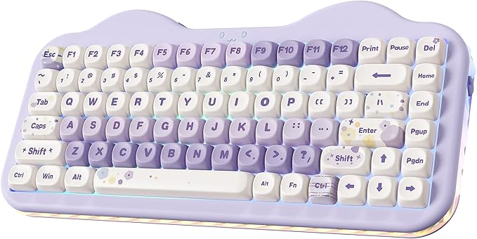 YUNZII C75 Wireless Mechanical Keyboard75% Layout Hot-Swappable NKROBT5.0/2.4G/USB-C ModeDye-Sub PBT MOA KeycapsRGB Gasket MountCute Cake Design for Mac/Win/Gaming (Purple Candy Switch)