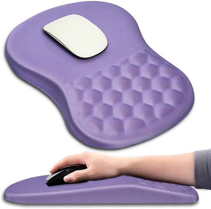 Hokafenle Ergonomic Mouse Pad Wrist Support with Massage Design Wrist Rest Pain Relief Mousepad with Memory Foam&ampNon-Slip PU Base Mouse Pads for Wireless Mouse &amp Desk (12x8 inchLavender)