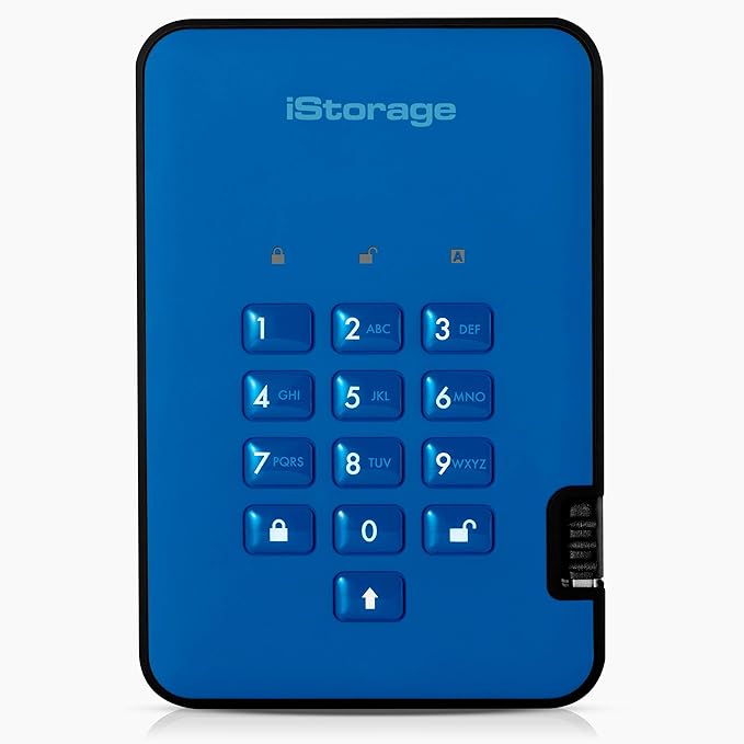 iStorage diskAshur2 HDD 4TB Blue | Secure portable hard drive | Password protected | Dust &amp water resistant | Hardware Encryption