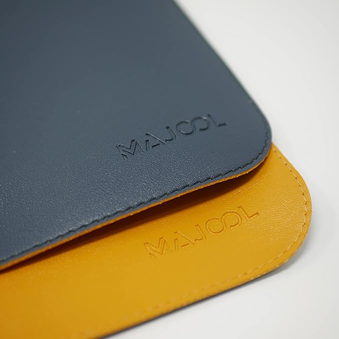 MAJOOL Leather Double-Sided Desk Pad Protector Mouse Pad Office Desk Mat Large Mouse Pad Waterproof Desk Writing Pad for Laptop Computer Desk (23.6x13.7) (Navy Blue | Orange)
