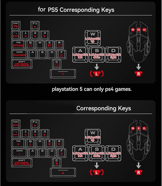 One Handed Half Gaming Keyboard and Mouse Combo with Keyboard Mouse Converter Support One Key Auto or Function for FPS FTG Games