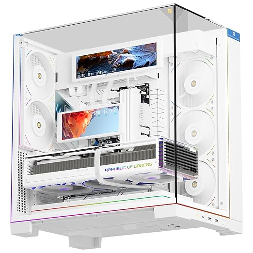 Trofeo Vision 9.16 LCD Real-Time PC Monitoring Screen 1920×480 Case Display USB Type-C Single Cable Hardware Stats and GIF Display for Desktop PC (White)