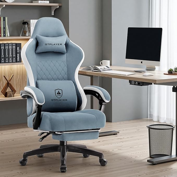 GTPLAYER Gaming Chair Computer Office Chair with Pocket Spring Cushion Linkage Armrests and Footrest High Back Ergonomic Computer Chair with Lumbar Support Task Chair with Footrest