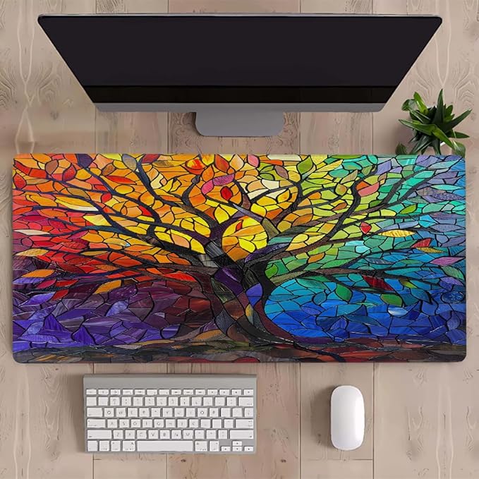 Color Tree Glass Large Mouse Pad Gaming Mousepad Desk Mat for Desktop Computer Keyboard Waterproof Mouse Mat Desk Pad with Non-Slip Base for Game School Office Home 35.4 x 15.7