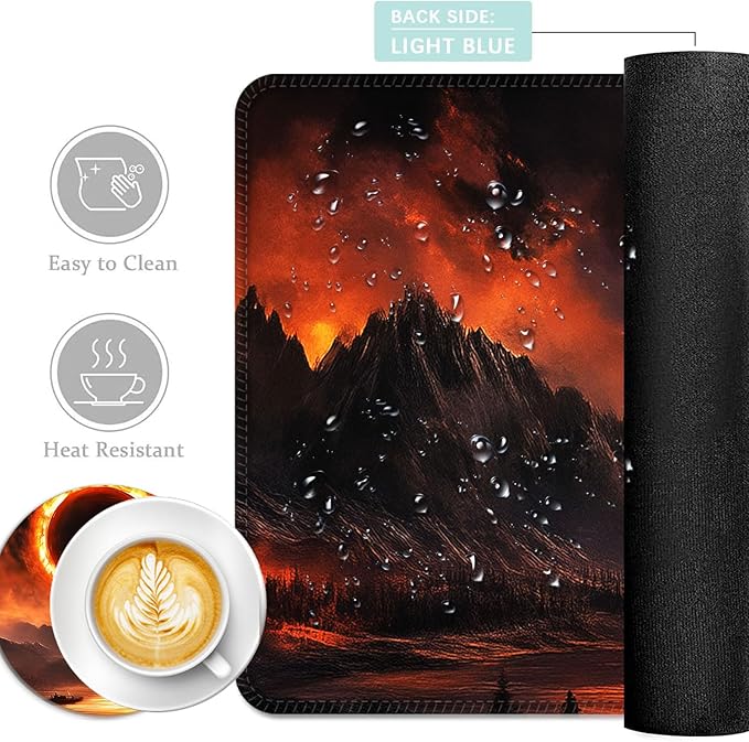 Keyboard Mouse Pad Set Extended Gaming Mouse Pad+Ergonomics Keyboard Wrist Rest Support Memory Foam Easy Typing Pain Relief 4Pcs XL Ultra Thick Desk MatFantasy Mountain