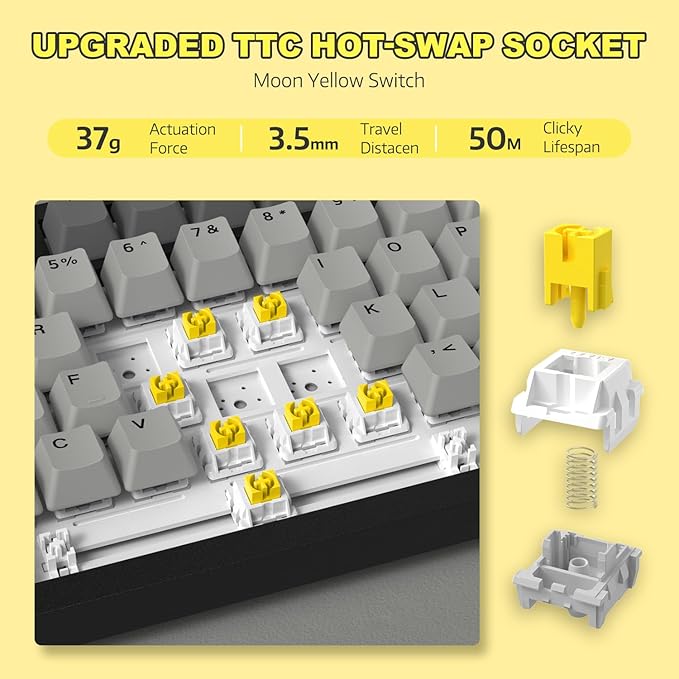 ATTACK SHARK Ajazz Hot Swappable Mechanical Keyboard 75% PercentTLK Custom Wired Keyboard Gaming with Rotary KnobRGB BacklitGasketNKROPBT Keycaps for Win/MacMoon Yellow Linear Switch