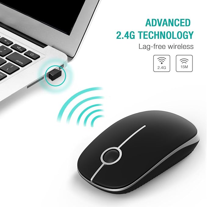 VssoPlor Wireless Mouse 2.4G Slim Portable Computer Mice with Nano Receiver for Notebook PC Laptop Computer(Black and Gold)(Black and Silver)