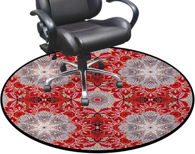 Vermilion White Gaming Chair Mat for Hardwood Floor Anti-Slip Floor Protector Game Controller Rubber Gaming Computer Chair Mat Classic Silhouette Forest Springtime Diameter 43.3 in