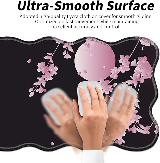 Sakura Cherry Blossom Desk Mat Mouse Pad 31.5 x11.8 XL Extended Mousepad Huge Mouse Pads with Stitched Edges Desk Pad for Work Game Office Home