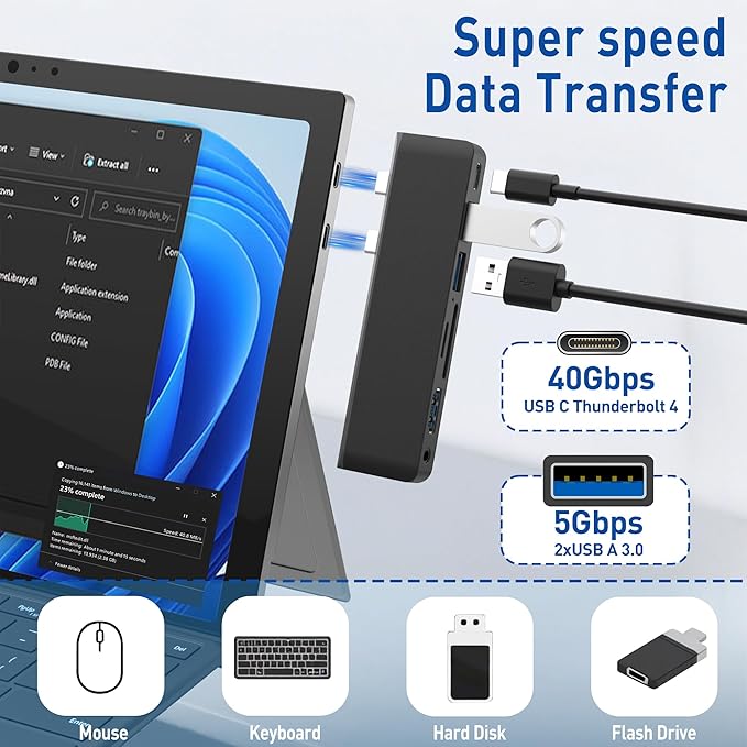 Surface Pro 12 Docking Station Surface Pro 12 Accessories with 4K HDMI Thunerbolt 4 Hub (4K@60Hz Display+ 40Gbps Data+ 100W Charging) 2 USB3.0 SD/TF 3.5mm Audio for Surface Pro 12 inch 2025