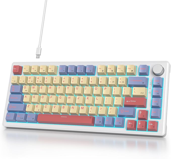 75% Wired Mechanical Gaming Keyboard Hot Swappable Gasket Mount White Switch 82 Keys TKL NKRO Creamy for PC Laptop Windows Gamer (Marshmallow)