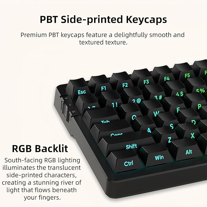 FIRSTBLOOD ONLY GAME. AK992 Hot-Swappable 2.4G Wireless/Bluetooth 5.0/USB Wired Triple Mode Mechanical Keyboard 98 Keys Full Layout RGB Backlit Brown Switches Black Side Carving PBT Keycaps