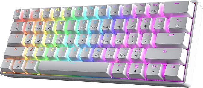 HK GAMING GK61 SE 60% | Mechanical Gaming Keyboard | 61 Keys Multi Color RGB LED Backlit for PC/Mac Gamer | US Layout (White Mechanical Black)