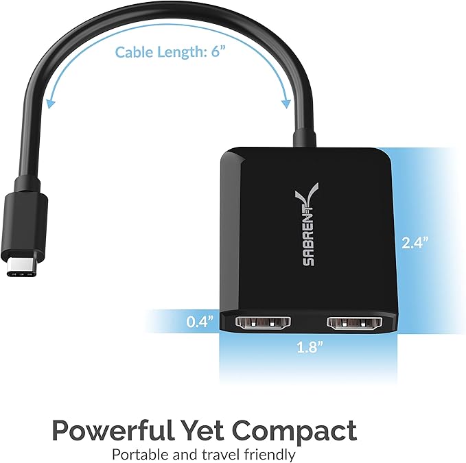 SABRENT USB Type C Dual HDMI Adapter [Supports Up to Two 4K 30Hz Monitors Compatible with Windows Systems Only] (DA-UCDH)