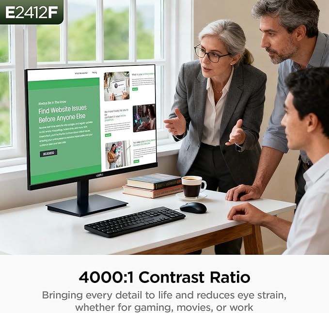 KOORUI 24-inch Computer Monitor Full HD 1920 x 1080p 100Hz VA Display 4000:1 Contrast Ratio with HDMI VGA TÜV Rheinland Certified 100 x 100 mm VESA Mountable Ultra-Slim Design Tilt Black E2412F