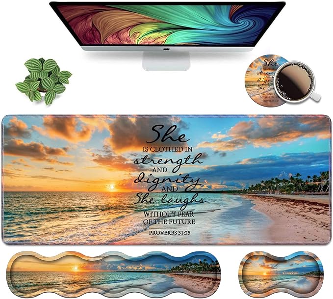 Ergonomic Keyboard Wrist Rest &amp Mouse Pad Wrist Rest Set Large XXL Gaming Desk Mat 31.5x 11.8 Non-Slip Base Memory Foam Easy Typing Pain Relief for Office &amp Home Bible Verses Proverbs 3