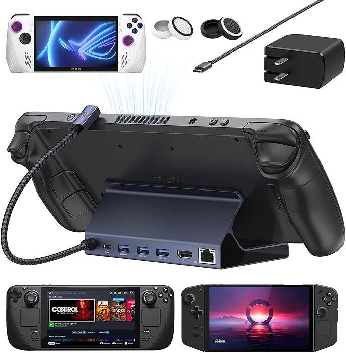 iVANKY 4K@144Hz Steam Deck Dock 8-in-1 Docking Station for ASUS ROG Ally X/Legion Go/MSI Claw ROG Alloy/Valve Stream Deck OLED Hub HDMI 2.1 1Gbps Ethernet 3*USB-A 3.0 with 65W Power Adapter