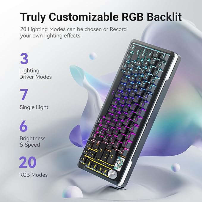 Redragon K708 Wireless Mechanical Keyboard with Screen Volume Knob &amp Pre-Lubed Switches - Tri-Mode (Bluetooth/2.4G/USB-C) RGB Gasket Gaming Keyboard Hot Swappable 4000mAh Battery for PC Mac e