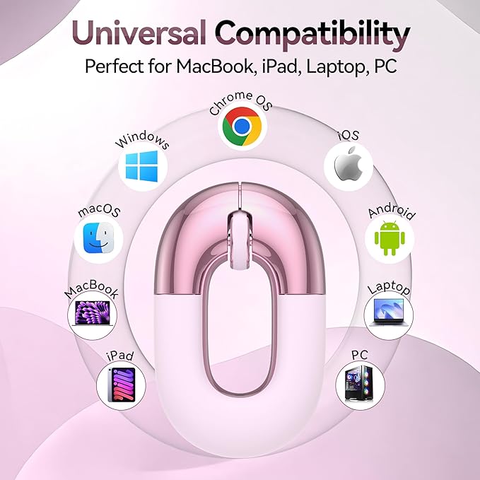 Travel Mouse Dual Mode Wireless Charging MouseMacaron Color Scheme Sweet Donut Bluetooth Computer MiceSilent and Lightweight1200 DPI Optical TrackingCompatible with PCMacLaptop（Carmine pink）