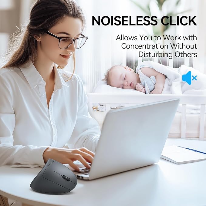 TECKNET Ergonomic Mouse Wireless Bluetooth Vertical Mouse 4800 DPI Optical Tracking 6 Adjustable DPI Quiet Clicks 2.4GHz with USB A Receiver 12 Months Battery 6 Buttons Wide Compatibility