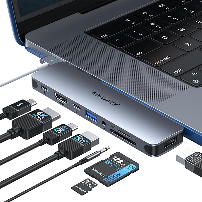 USB C Adapter HDMI USB Multiport Hub8 in 2 Accessories with 4K@60hz HDMIThunderbolt 3USB C and 3 USB A 3.0 Data Ports SD TF Card Reader Audio (Grey)
