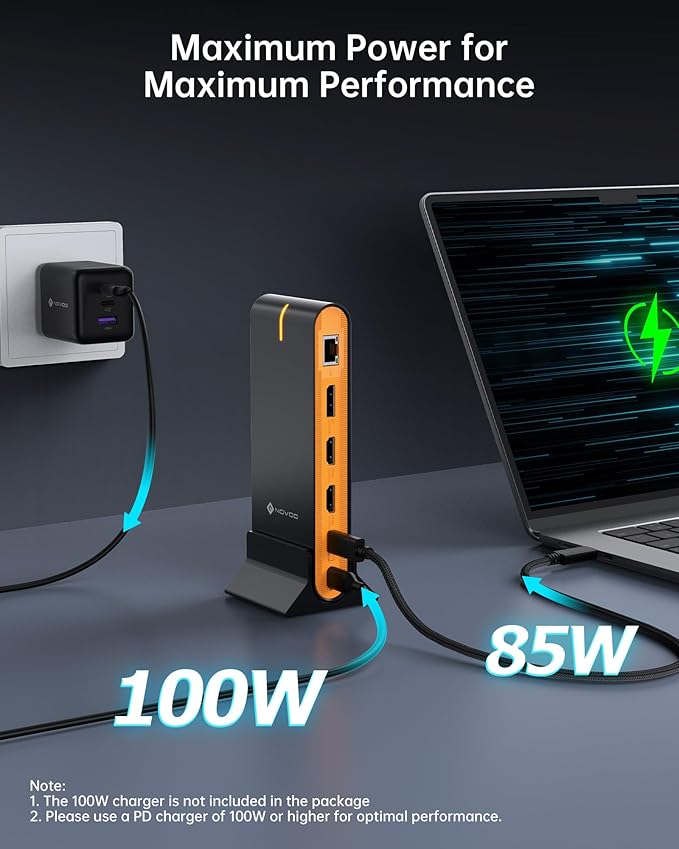 NOVOO Laptop Docking Station Dual Monitor 15 in 1 Triple Display 8K@30Hz DP Dual 4K@60Hz HDMI 10Gbps USB-A/C SD/TF 1Gbps Ethernet Dual Monitor Adapter Dock for MacBook Windows Laptops