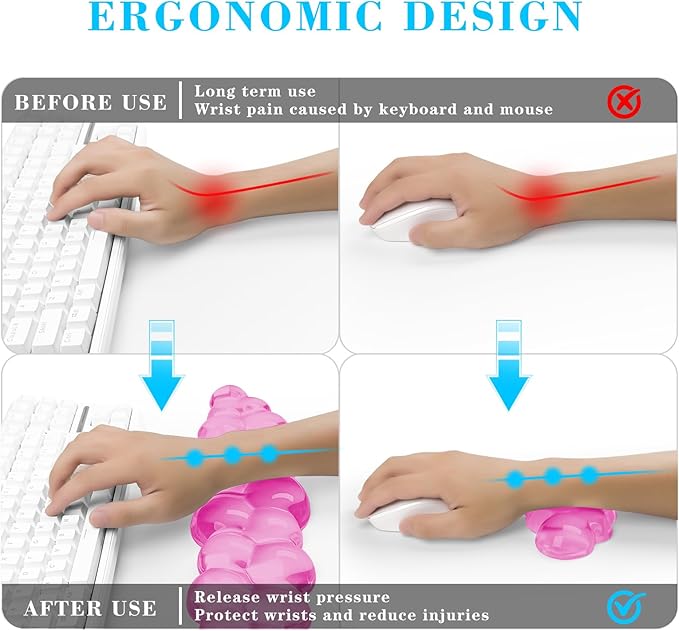 Gel Cloud Keyboard and Mouse Wrist Rest Cute Wrist Support and Arm Support Keyboard Rest for Keyboard and Mouse Typing Pain ReliefSuitable for Office/Computer/Laptop/Gaming (Pink)