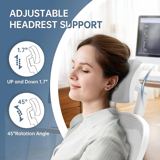 Synorla Office Chair Ergonomic Desk Chair 330LBS Capacity High Back Computer Design for Long Hours Comfort Rolling Swivel for Home Office Flip-up Armrests White+Grey