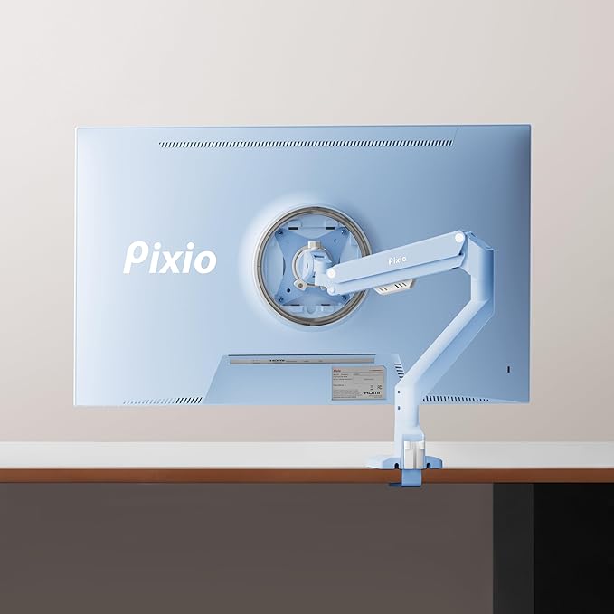 Pixio PXC248WAVE Blue 24 inch 200Hz Refresh Rate FHD 1080p Resolution 1500R Curve Fast VA Panel 1ms GTG Response Time HDR Curved Gaming Monitor and PS1S Wave Blue Single Monitor Arm - Fits up to 32 in