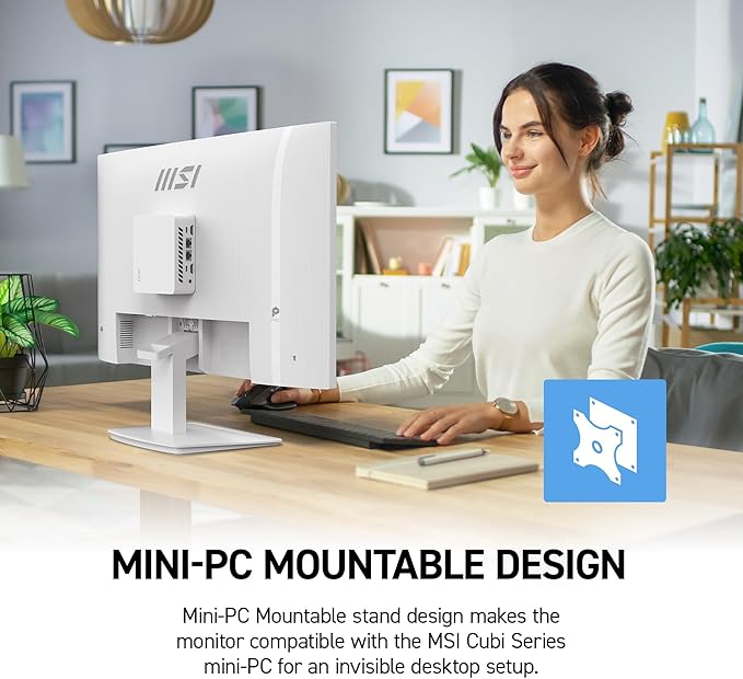 msi PRO MP273W E14A 27-inch IPS 1920 x 1080 (FHD) Gaming Office Monitor 144Hz Free-Synch HDMI DisplayPort VGA Port VESA Mountable Tilt Speaker 4-Side Slim Bezel 1ms White
