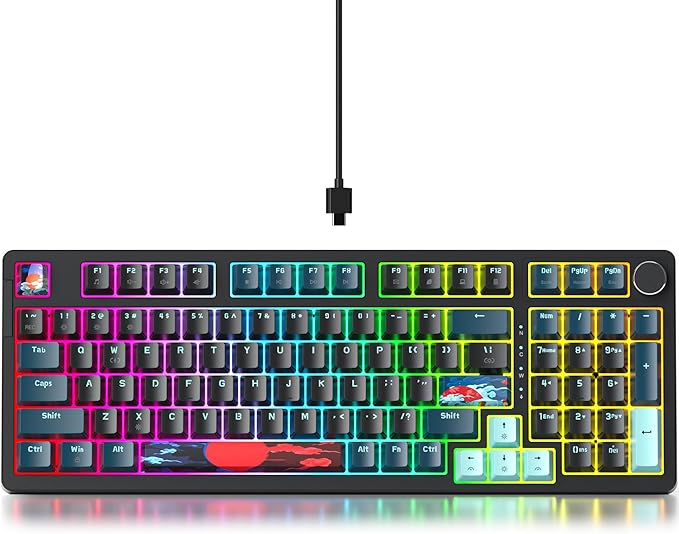 Guffercty kred 96% Wired Gaming Keyboard Gasket Mount Hot-swappable RGB Mechanical Keyboard with Knob Control &amp Number Pad for Mac/Win (98 Monster-B)