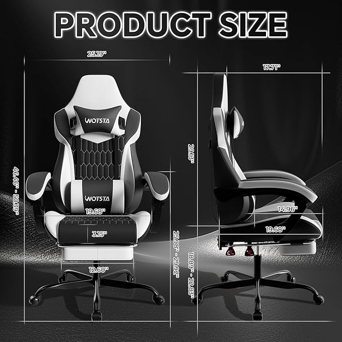 Gaming Chair with Footrest High Back Gaming Chairs PVC Leather Ergonomic Gamer Chair with Adjustable Headrest Lumbar Support Racing Style Video Gaming Chair for Office/Home (Black White)