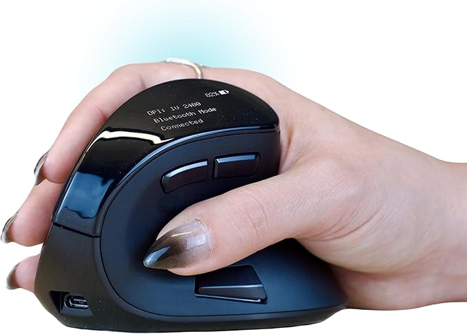 Ergodriven Om Vertical Ergonomic Mouse | Wireless: Bluetooth &amp 2.4G | Rechargeable Optical 4 DPI Levels 5 Custom Buttons | for PC Mac Laptop Computer | Silent Click | Copy/Paste Function