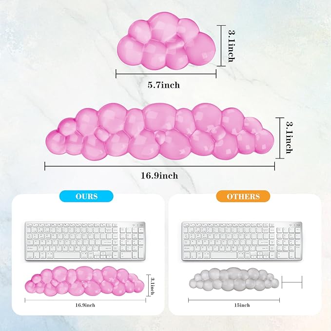 Gel Cloud Keyboard and Mouse Wrist Rest Cute Wrist Support and Arm Support Keyboard Rest for Keyboard and Mouse Typing Pain ReliefSuitable for Office/Computer/Laptop/Gaming (Pink)