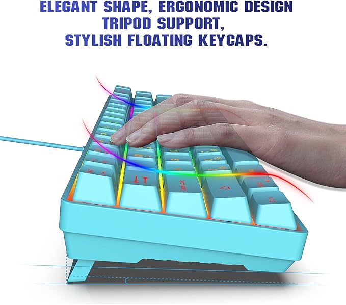 Snpurdiri 60% Membrane Gaming KeyboardRGB Compact Wired Small Keyboard Strong Mechanical Feel for PC/Mac Gamer Typist Travel Easy to Carry on Business Trip(68 KeysBlue)