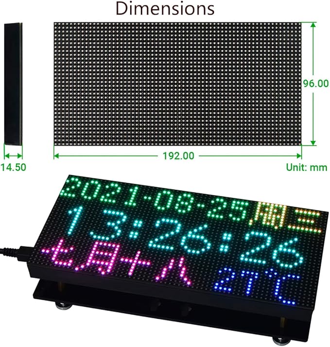 RGB LED Matrix Panel 64×32 2048 DOTS Pixels 3mm PitchCompatible with Arduino/Raspberry Pi Pico/ESP32Allow Displaying Text Colorful Image Animation Adjustable Brightness Chainable Design