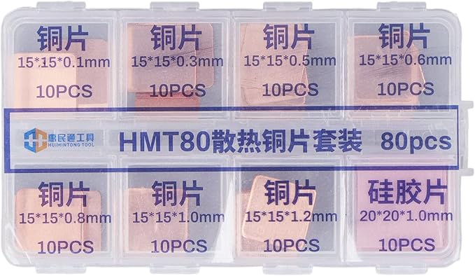 Copper Heatsink Sheets Silicone Pads Cooling Thermal Shim Set 70PCS Copper 10PCS Silicone Pads for Notebook Chipset Laptop GPU VGA VRAM RAM IC Chip Cooling
