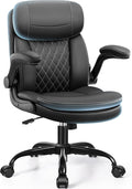 Leather Office Chair Upgraded PU Computer Desk Chairs with Double-Layer Seat Cushion and Neckrest 360°Swivel Ergonomic Small Gaming Chair with Wheels and Adjustable Armrests for Short People Black