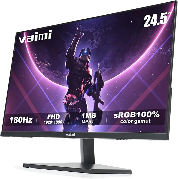 24.5 Inch 180Hz 1ms Gaming Monitor FHD 1080P FreeSync 1 x HDMI 2.1 1 x Display Port 1.4 1 x USB IPS Tilt Adjustable PC Xbox PS5 Compatible VESA 75Ultra-Thin (HDMI Cable Included)